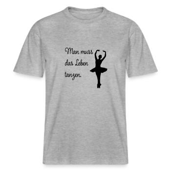 Man muss das Leben tanzen -  RELAXED FIT Unisex Organic T-Shirt - Grau meliert - Vorne - Alina (178cm) & Michal (187cm)