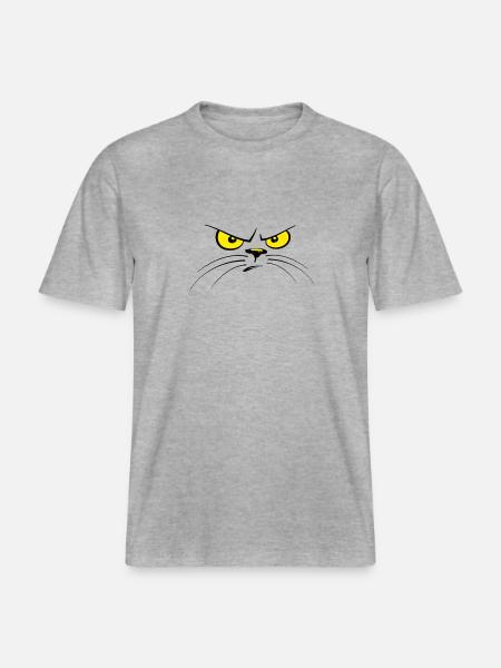 Katze Katzen Katzengesicht böse - RELAXED FIT Unisex Organic T-Shirt - Grau meliert