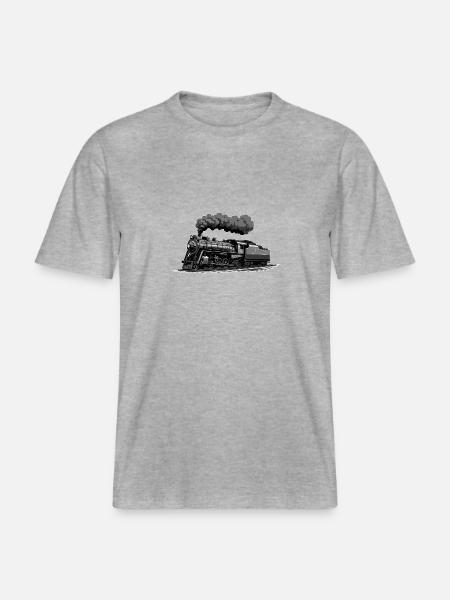 Klassieke stoomlocomotief in beweging -  Uniseks RELAXED FIT bio-T-shirt - grijs gemêleerd