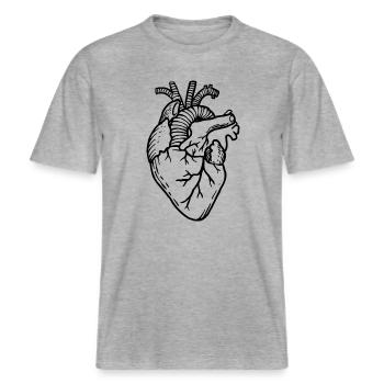 Herz-Organ -  RELAXED FIT Unisex Organic T-Shirt - Grau meliert - Vorne - Alina (178cm) & Michal (187cm)