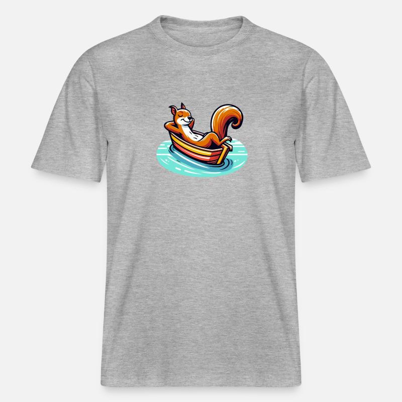 Entspanntes Eichhörnchen im Boot -  RELAXED FIT Unisex Organic T-Shirt - Grau meliert