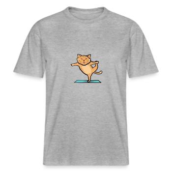 Katze beim Sport -  RELAXED FIT Unisex Organic T-Shirt - Grau meliert - Vorne - Alina (178cm) & Michal (187cm)