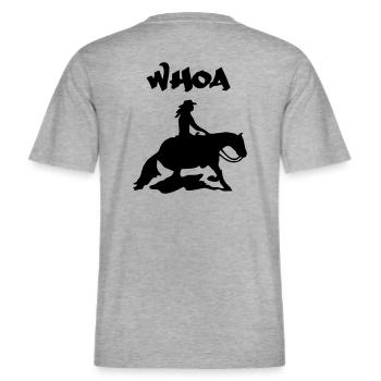 Whoa Sliding Stop Westernlady -  RELAXED FIT Unisex Organic T-Shirt - heather grey - Back - Alina (178cm)