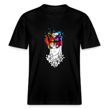 Floral Butterfly -  RELAXED FIT Unisex Organic T-Shirt - black - Front - Alina (178cm) & Michal (187cm)