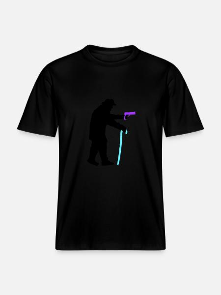 Grandpa robber silhouette with walking stick and gun -  RELAXED FIT Unisex Organic T-Shirt - black