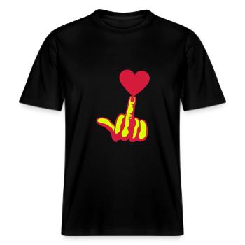 fuck love coeur heart aime amour doigt -  T-shirt unisexe RELAXED FIT en coton bio - noir - Devant - Alina (178cm) & Michal (187cm)