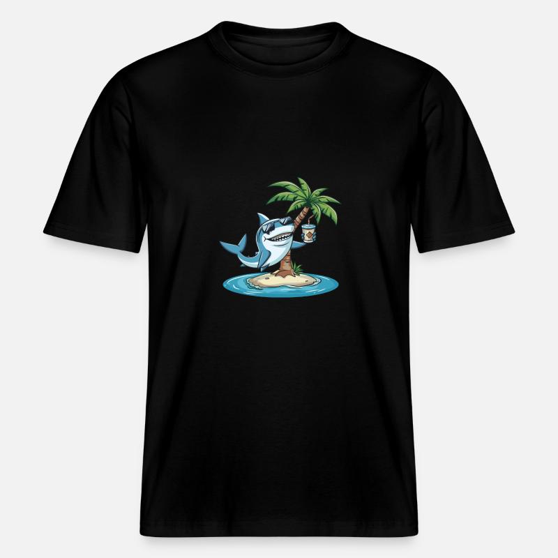 Shark Summer Beach Comic - RELAXED FIT Unisex Organic T-Shirt - black