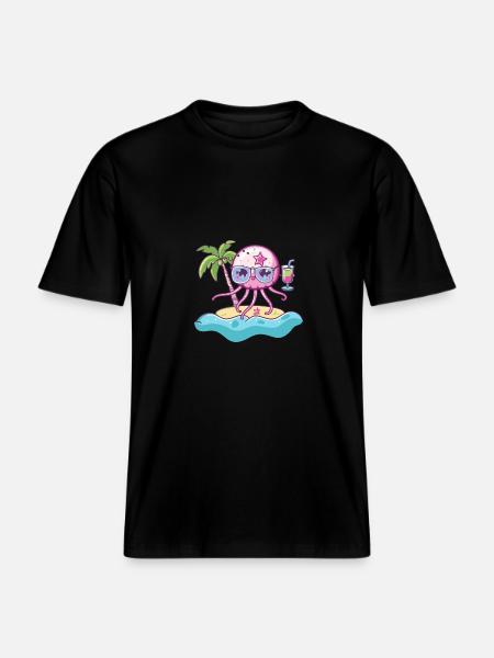 Jellyfish Summer Beach Comic - RELAXED FIT Unisex Organic T-Shirt - black