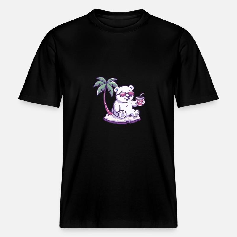 Polar Bear Summer Beach Comic -  RELAXED FIT Unisex Organic T-Shirt - black