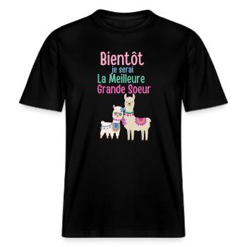 Bald bin ich die beste große Schwester -  RELAXED FIT Unisex Organic T-Shirt - Schwarz - Vorne - Alina (178cm) & Michal (187cm)