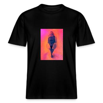 Popo talk -  RELAXED FIT Unisex Organic T-Shirt - Schwarz - Vorne - Alina (178cm) & Michal (187cm)