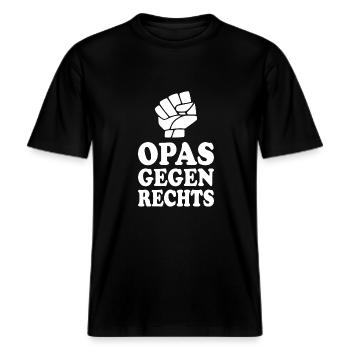 Opas gegen rechts -  RELAXED FIT Unisex Organic T-Shirt - Schwarz - Vorne - Alina (178cm) & Michal (187cm)