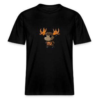 Elch Halloween Zombie -  RELAXED FIT Unisex Organic T-Shirt - Schwarz - Vorne - Alina (178cm) & Michal (187cm)