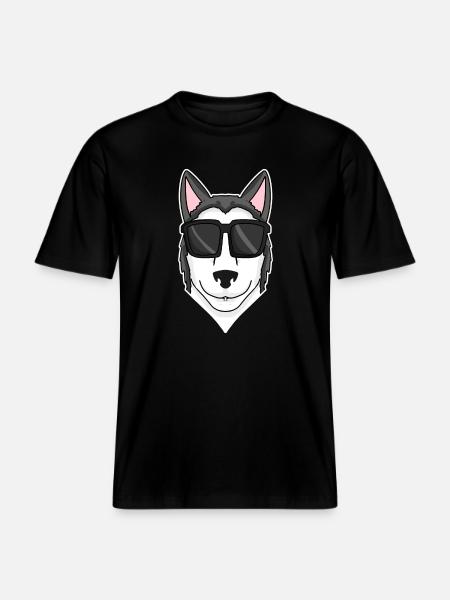 Siberian Husky dog with sunglasses - RELAXED FIT Unisex Organic T-Shirt - black