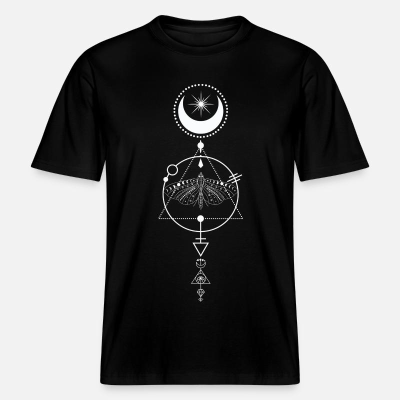 Celestial Moth Alchemy Glyph -  RELAXED FIT Unisex Organic T-Shirt - black