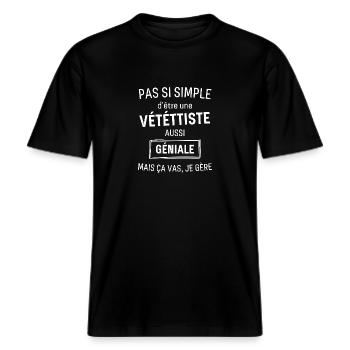 vététtiste GÉNIALE -  T-shirt unisexe RELAXED FIT en coton bio - noir - Devant - Alina (178cm) & Michal (187cm)