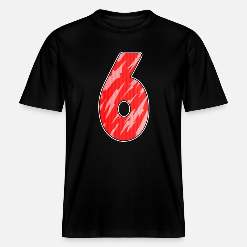 Number 6 Pattern Red - RELAXED FIT Unisex Organic T-Shirt - black