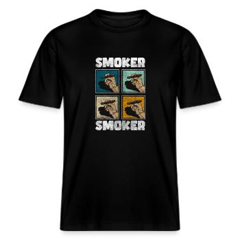 Fumer du tabac Rompre la nervosité -  T-shirt unisexe RELAXED FIT en coton bio - noir - Devant - Alina (178cm) & Michal (187cm)