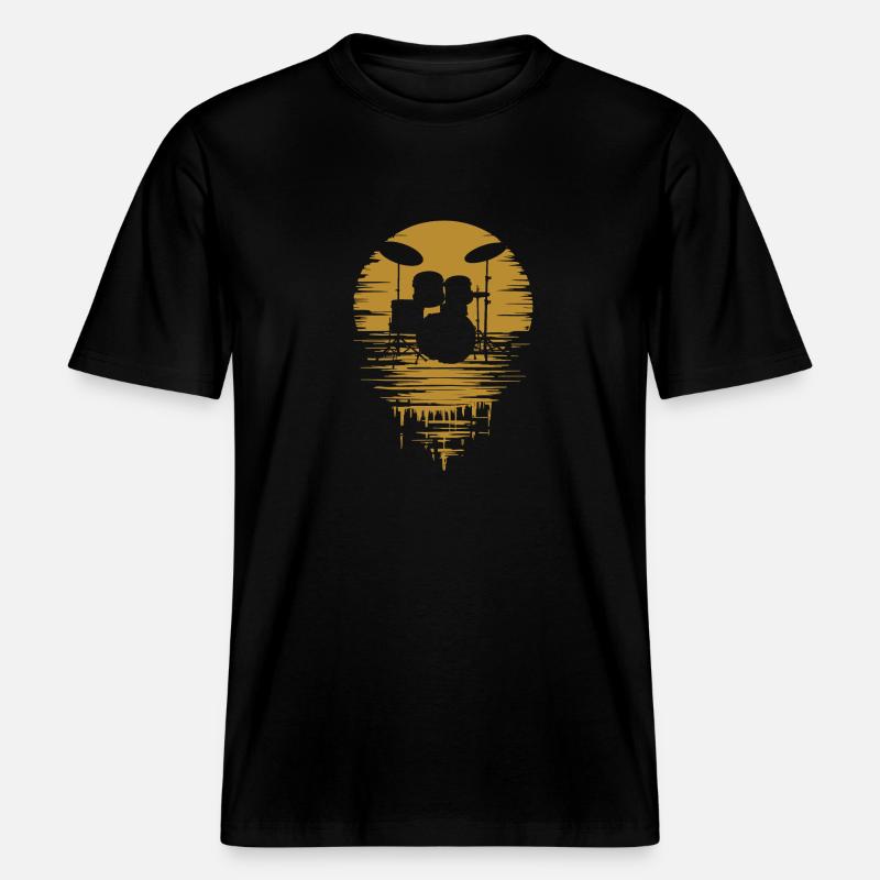 Drumset Silhouette Drums with Reflection - RELAXED FIT Unisex Organic T-Shirt - black