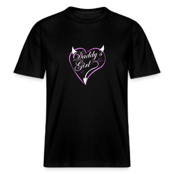 Daddy's Girl in Weiß und Pink -  RELAXED FIT Unisex Organic T-Shirt - Schwarz - Vorne - Alina (178cm) & Michal (187cm)