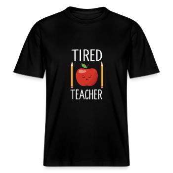 Müde Lehrer T Shirt -  RELAXED FIT Unisex Organic T-Shirt - Schwarz - Vorne - Alina (178cm) & Michal (187cm)