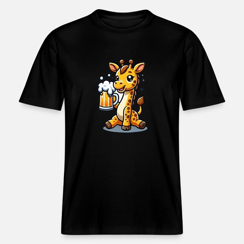 Cute Giraffe Drinking Beer 3 -  RELAXED FIT Unisex Organic T-Shirt - Schwarz