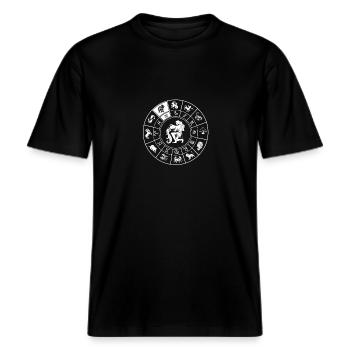 Sternzeichen Wassermann -  RELAXED FIT Unisex Organic T-Shirt - Schwarz - Vorne - Alina (178cm) & Michal (187cm)