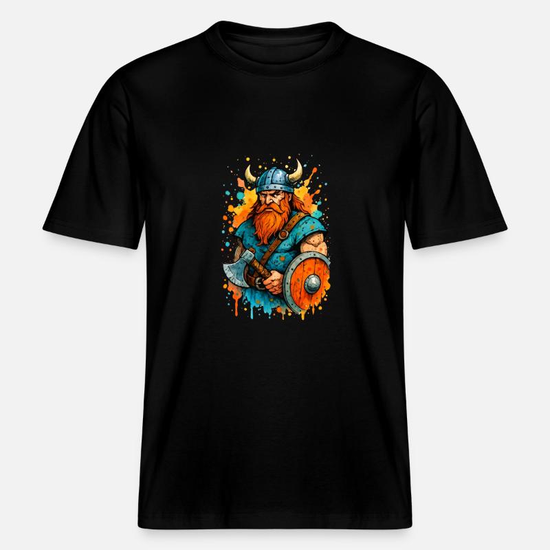 wikinger comic farbklecks -  RELAXED FIT Unisex Organic T-Shirt - Schwarz