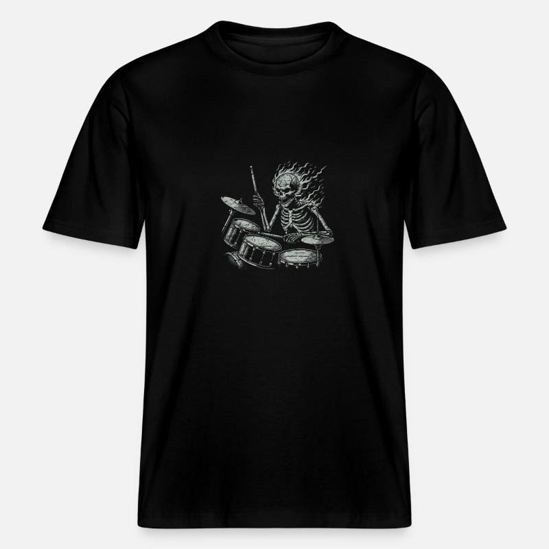Drummer Skull Skelett am Drumset - RELAXED FIT Unisex Organic T-Shirt - Schwarz