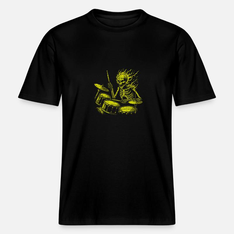Drummer Skull Skelett am Drumset -  RELAXED FIT Unisex Organic T-Shirt - Schwarz