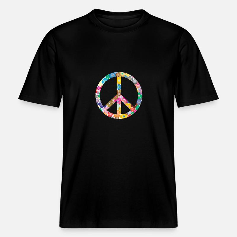 Peace Flower Cadeau d’idée -  T-shirt unisexe RELAXED FIT en coton bio - noir