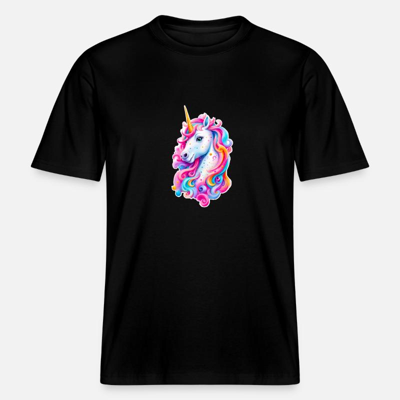Regenbogen Einhorn 01 -  RELAXED FIT Unisex Organic T-Shirt - Schwarz