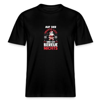 Weihnachtsmann Unartig Weihnachten -  RELAXED FIT Unisex Organic T-Shirt - Schwarz - Vorne - Alina (178cm) & Michal (187cm)