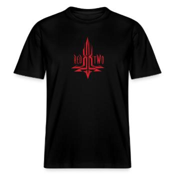 REDTWO CROSS -  RELAXED FIT Unisex Organic T-Shirt - black - Front - Alina (178cm) & Michal (187cm)