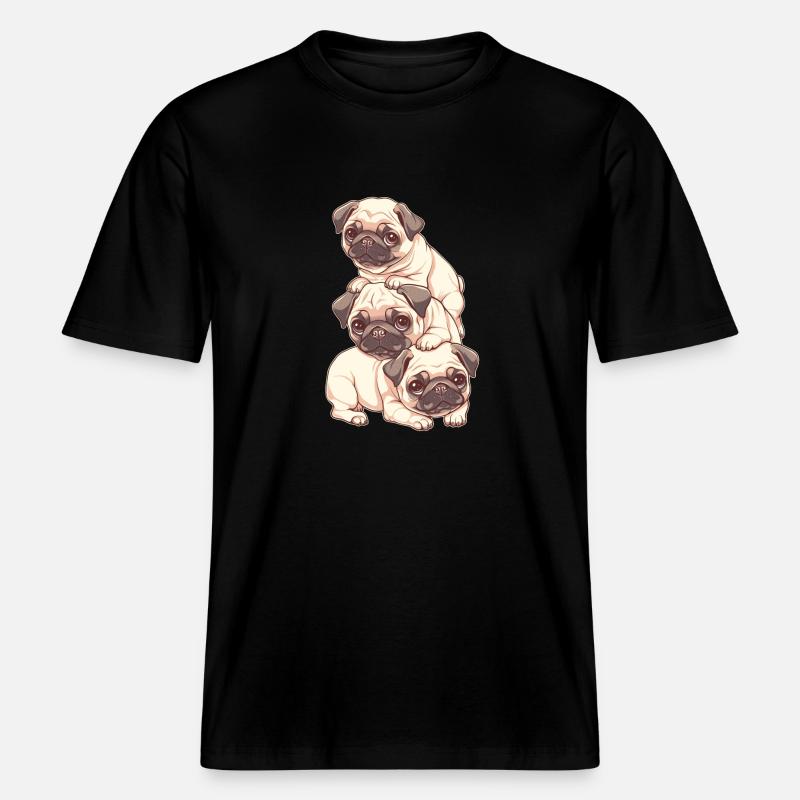 Pug Stack -  RELAXED FIT Unisex Organic T-Shirt - black