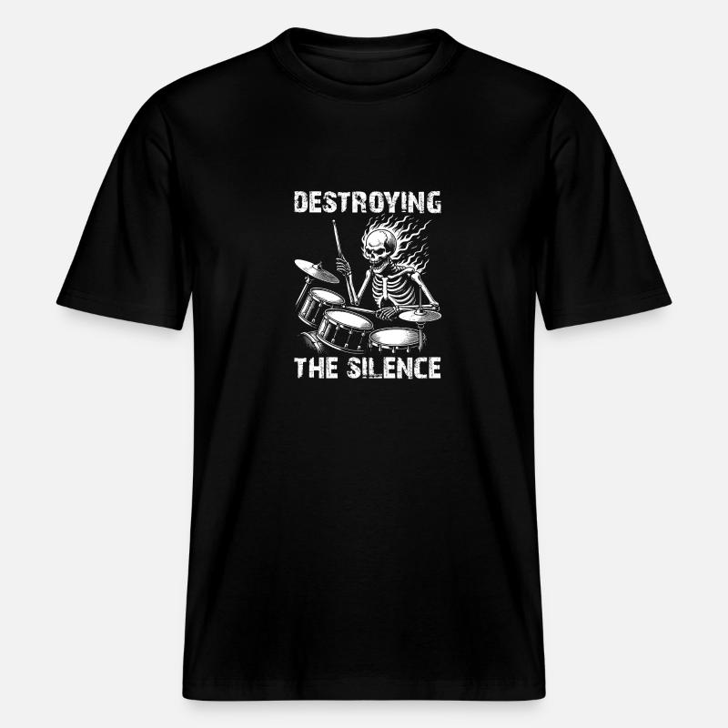 Drummer Skull Skelett am Drumset -  RELAXED FIT Unisex Organic T-Shirt - Schwarz