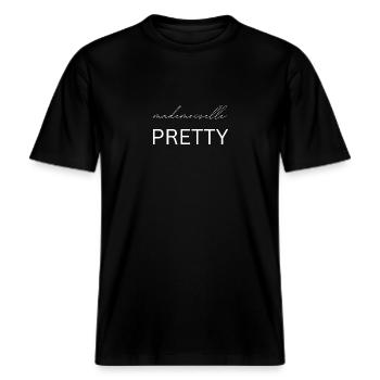 Mademoiselle Pretty, Statement, Pretty, Gift -  RELAXED FIT Unisex Organic T-Shirt - black - Front - Alina (178cm) & Michal (187cm)