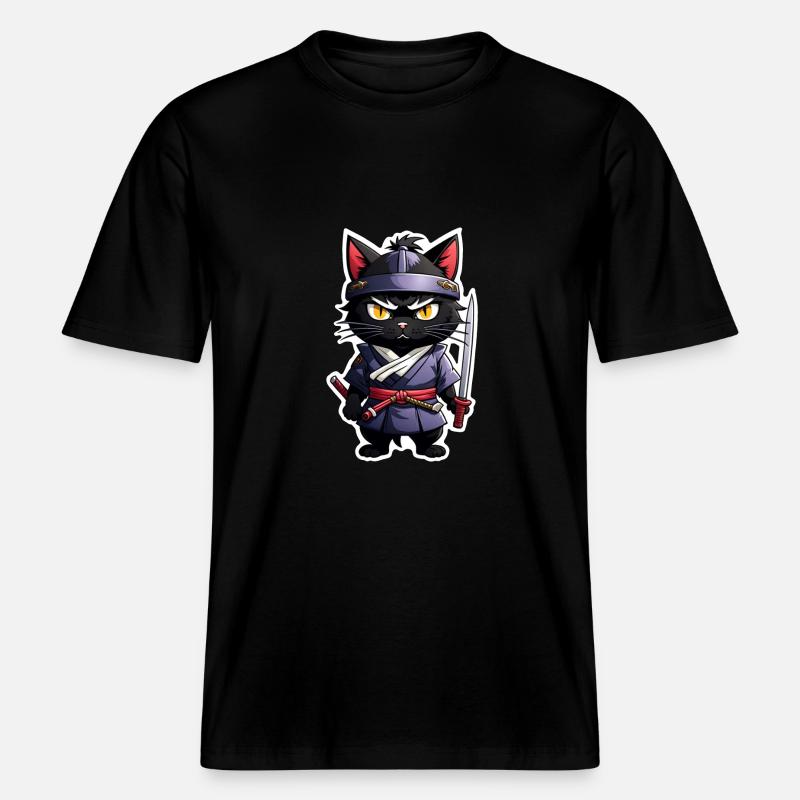Ninja Katze - Samurai Kätzchen - RELAXED FIT Unisex Organic T-Shirt - Schwarz