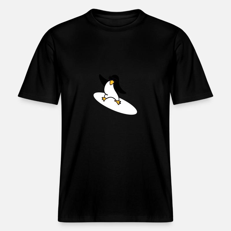 Surfer Pinguin / penguin (3c) -  RELAXED FIT Unisex Organic T-Shirt - Schwarz
