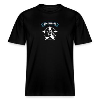 Au Pair Jungen Auslandsjahr Reise Bro-Pair Bropair -  RELAXED FIT Unisex Organic T-Shirt - Schwarz - Vorne - Alina (178cm) & Michal (187cm)