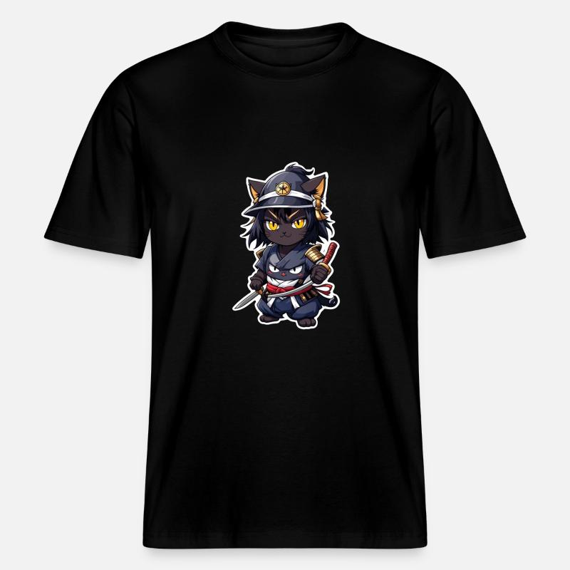 Ninja Katze - Samurai Kätzchen -  RELAXED FIT Unisex Organic T-Shirt - Schwarz