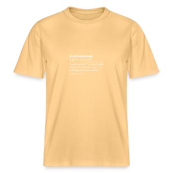 Testicle Obold Funny German Idiom -  RELAXED FIT Unisex Organic T-Shirt - washed yellow - Front - Alina (178cm) & Michal (187cm)