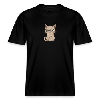 chat énervé, chat drôle, chat pas content -  T-shirt unisexe RELAXED FIT en coton bio - noir - Devant - Alina (178cm) & Michal (187cm)