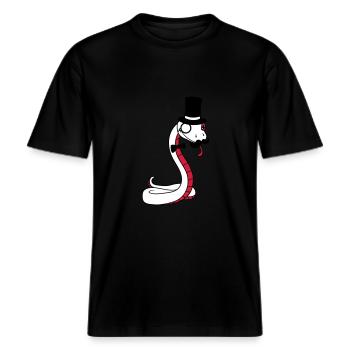 sir herr gentlemen zylinder reich monokel brille s -  RELAXED FIT Unisex Organic T-Shirt - Schwarz - Vorne - Alina (178cm) & Michal (187cm)