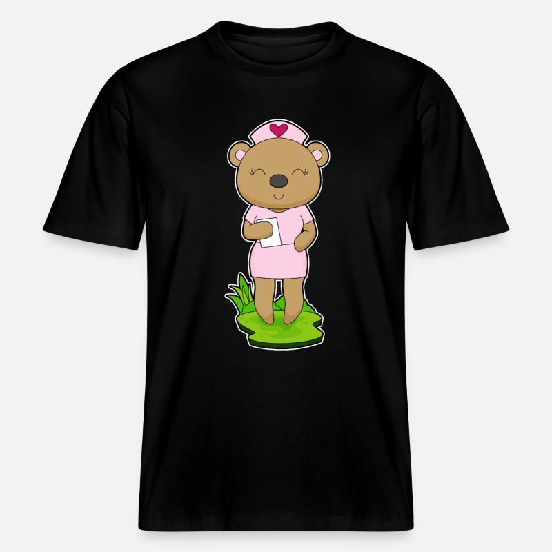 Bear Nurse Sticky Note -  RELAXED FIT Unisex Organic T-Shirt - black