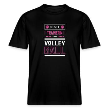 Beste Volleyball Trainerin Volleyballtrainerin -  RELAXED FIT Unisex Organic T-Shirt - Schwarz - Vorne - Alina (178cm) & Michal (187cm)