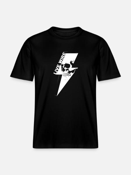 Live Wire Skull White -  RELAXED FIT Unisex Organic T-Shirt - black