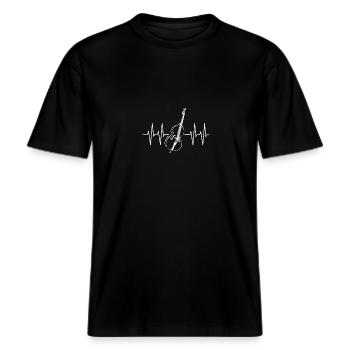 Herzlinie mit Kontrabass Kontrabassist Orchester -  RELAXED FIT Unisex Organic T-Shirt - Schwarz - Vorne - Alina (178cm) & Michal (187cm)