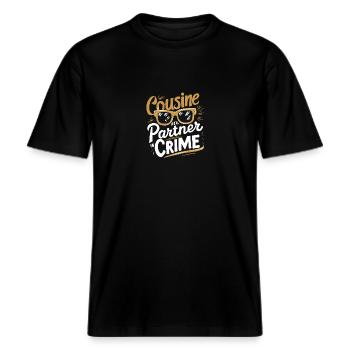 Cousine Crime Partner Lustig T-Shirt Familie -  RELAXED FIT Unisex Organic T-Shirt - Schwarz - Vorne - Alina (178cm) & Michal (187cm)