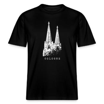 Kölner Dom Cologne Vintage Silhouette Köln Skyline -  RELAXED FIT Unisex Organic T-Shirt - Schwarz - Vorne - Alina (178cm) & Michal (187cm)